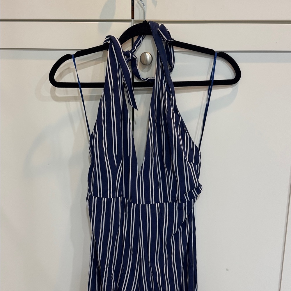 Navy and White Striped Jumpsuit